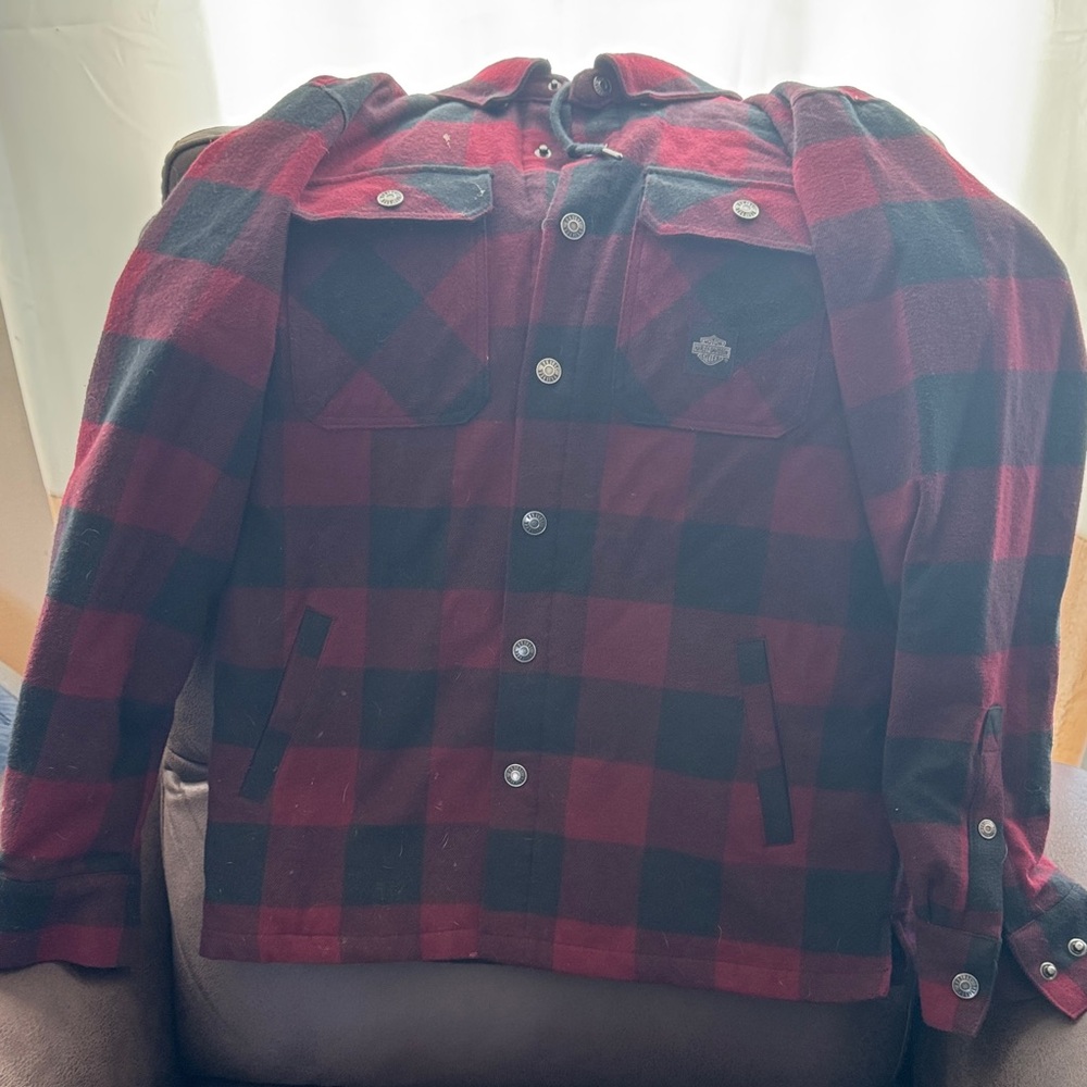 Harley-Davidson Black and Red Hooded, Quilt lined Jacket